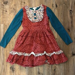 Matilda Jane Pink and Orange Tiered Sundress with Bib Collar